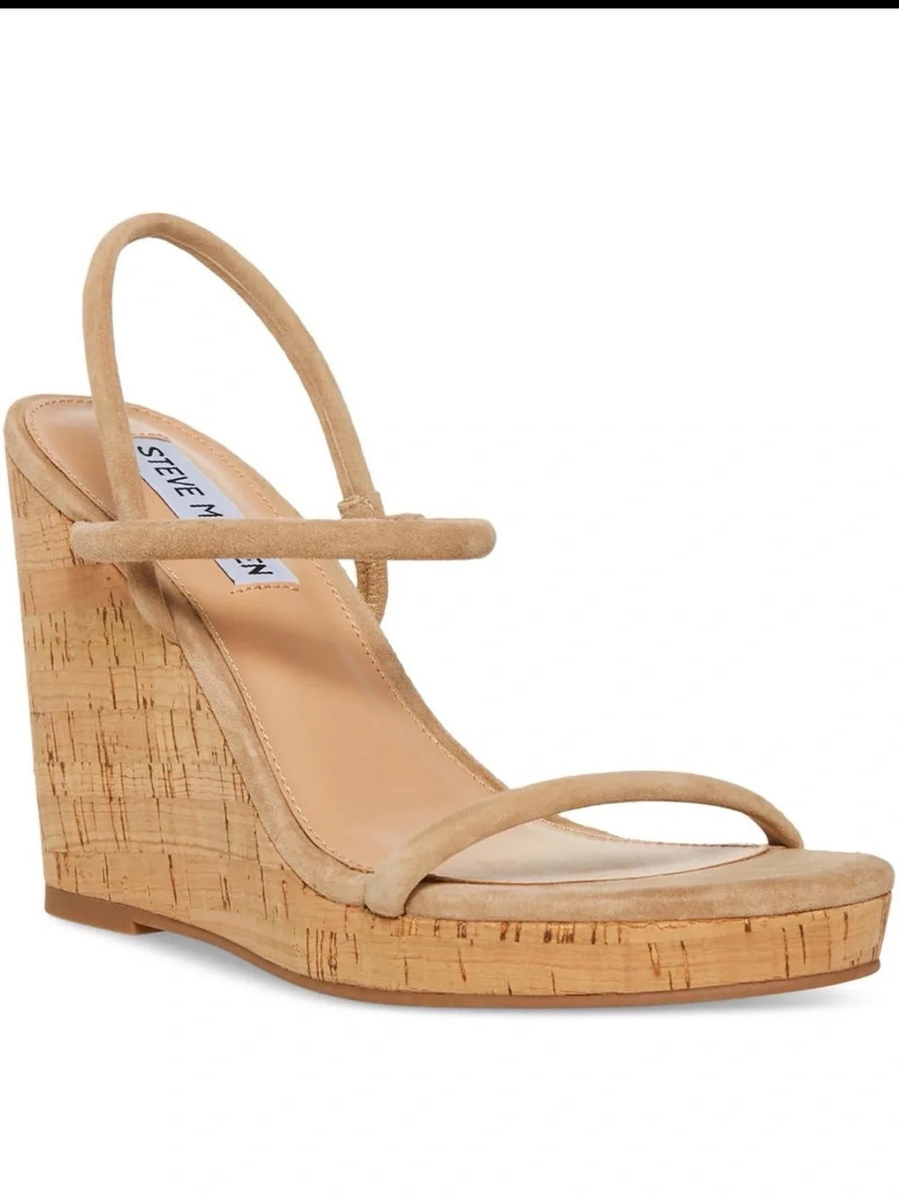 Steve Madden Beige Cork Wedge Sandals - Minimal Strappy Slingback
